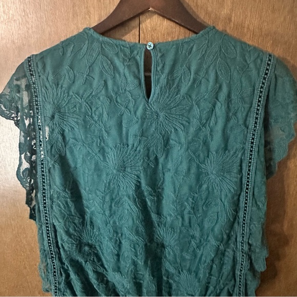 Cleo Teal Floral Lace Sleeveless Blouse Size Large Boho Cottagecore Party - Picture 8 of 13